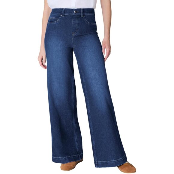 Wide Leg Jeans Womens Stretch Denim High Rise TummyTamer Body Flattering - Picture 3 of 5